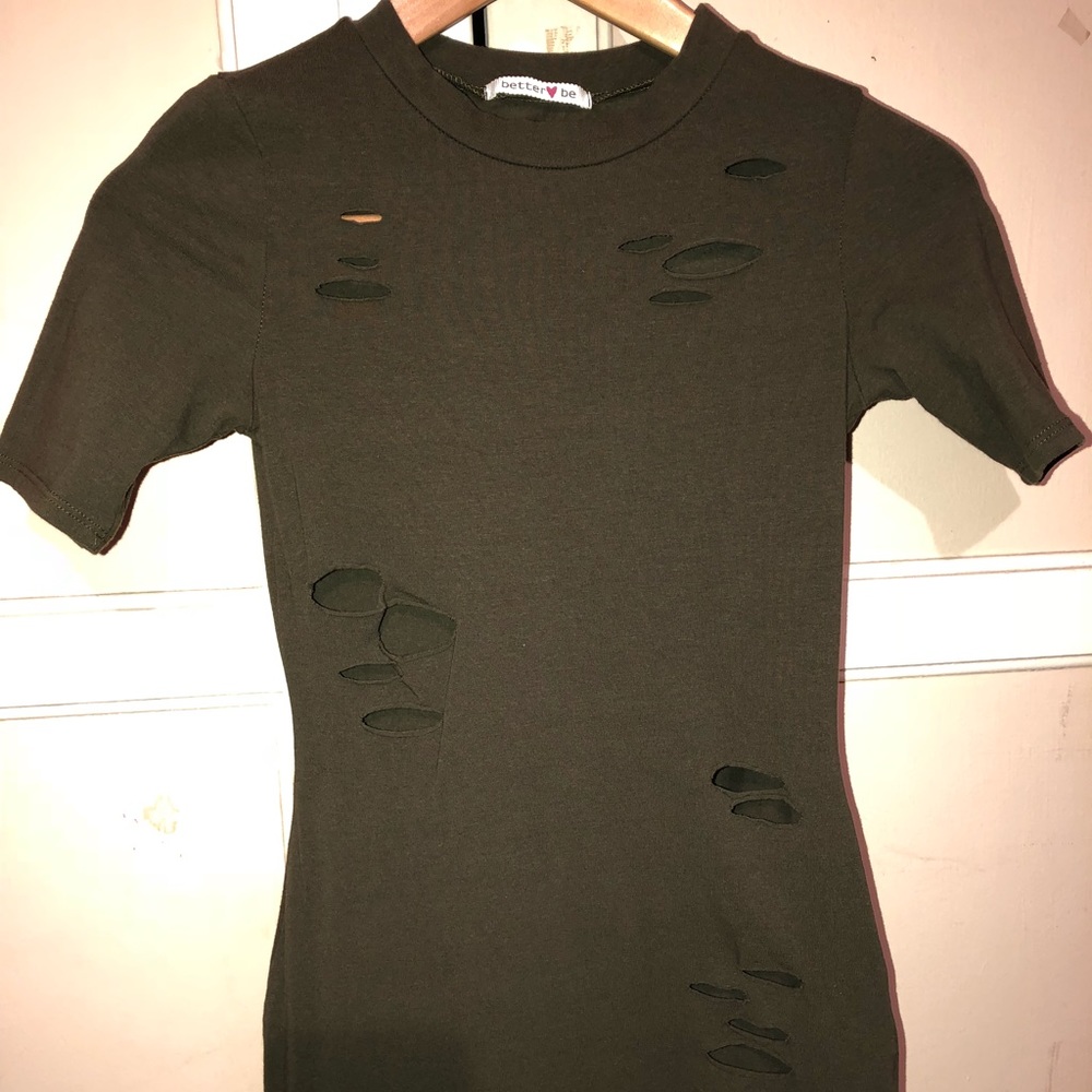 Olive Green Distressed Dress